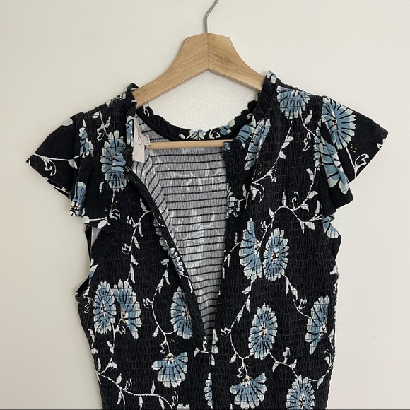 LOFT | Blue Floral Ruched Cotton Knit Sundress - Picture 5 of 10